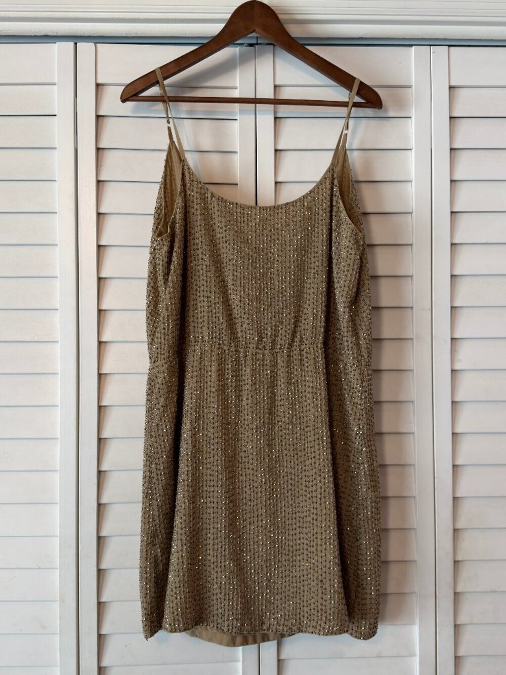 Aryn K Tan Beaded Sequin Spaghetti Strap Cocktail Dress - Size S